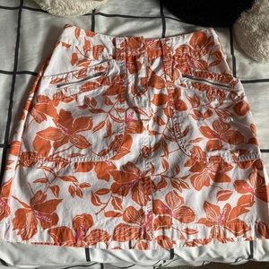 Orange hibiscus skirt with zippers